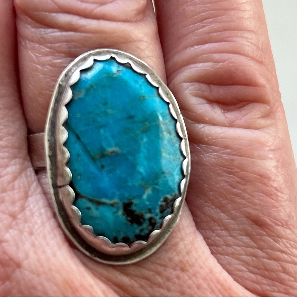 Vintage Signed Southwestern Turquoise Sterling Silver Ring - Picture 4 of 14